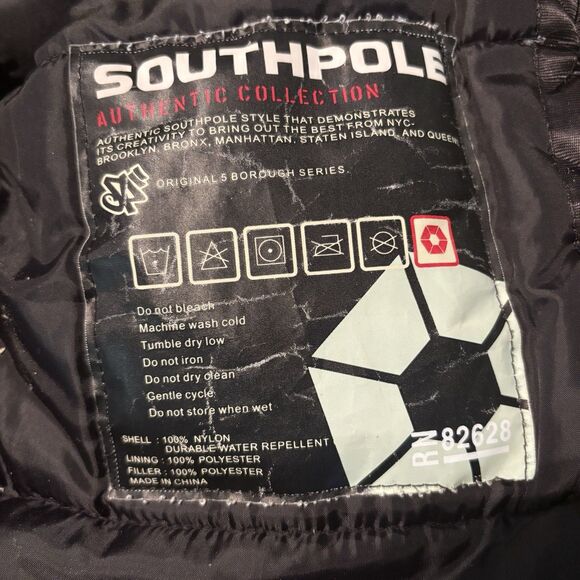 Southpole Women's M VTG Y2K Hooded Puffer Bomber Jacket Fur Trim Black Hip Hop - Picture 12 of 16
